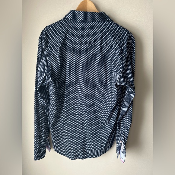 BUTTERCLOTH Men’s Slim Fit Button Down Shirt Size Large Raindrop Print Stretch - Picture 7 of 7
